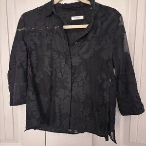 Semi-Sheer Black Equipment Femme Button Up